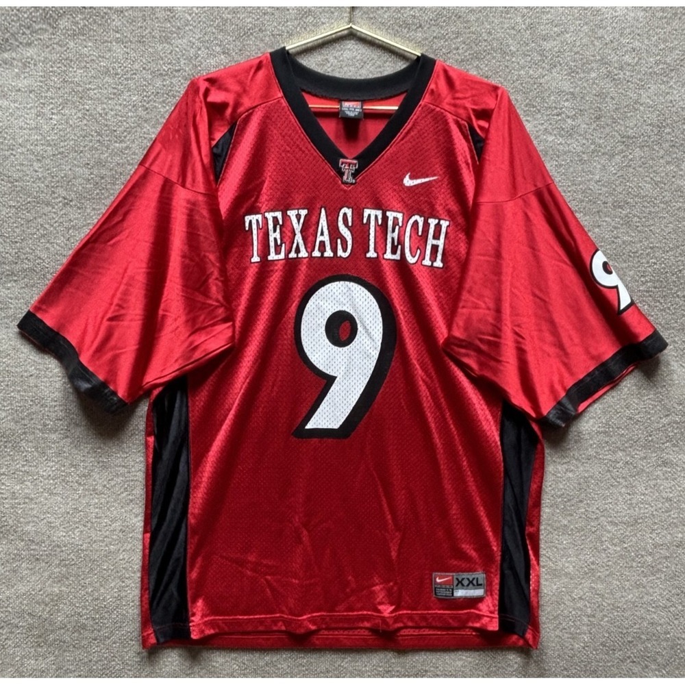 Y2K Nike Team Texas Tech Red Raiders #9 Red Black Jersey XXL‎ Men's 2XL *FLAWED*
